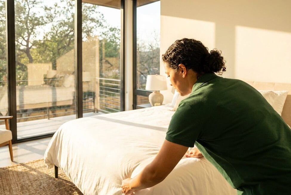 Airbnb cleaning service Austin TX — Humdinger ATX team member preparing rental for guests